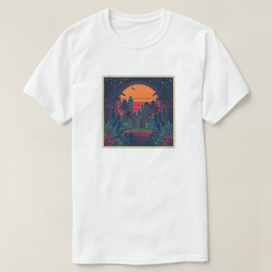 Colorful Retro Futuristic Doodle Style Skyline Tシャツ (デザイン正面)