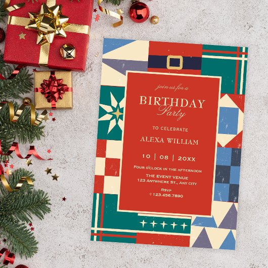 Colorful retro geometric birthday 招待状
