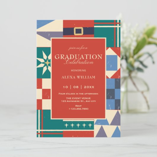 Colorful retro geometric graduation 招待状 (スタンド正面)