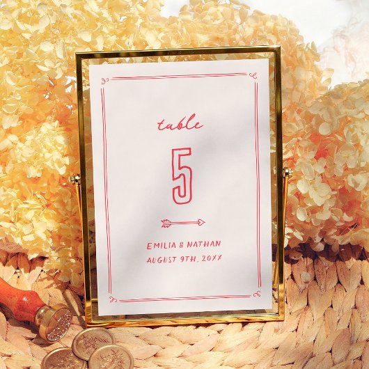 Colorful Retro Hand Drawn Modern Wedding テーブルナンバー