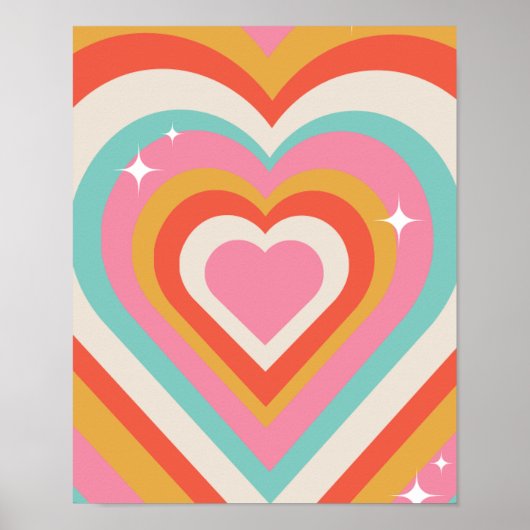 Colorful Retro Hearts with Sparkles | Valentine ポスター (正面)