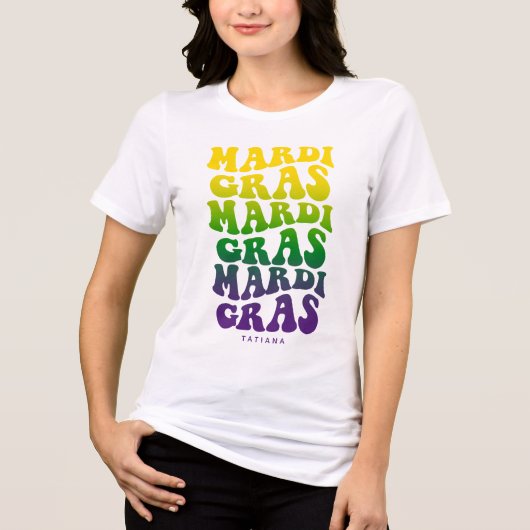 Colorful Retro Mardi Gras Text Carnival  トライブレンドＴシャツ (正面)