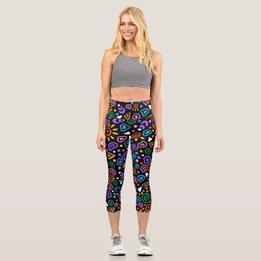 Colorful Retro Memphis Pattern Capri Leggings for  カプリレギンス (正面)