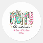 Colorful Retro  Merry Christmas ラウンドシール (正面)