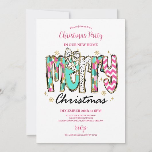 Colorful Retro  Merry Christmas 招待状 (正面)