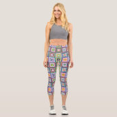 Colorful Retro Mid-Century Mid-Mod Crochet Blossom カプリレギンス (正面)