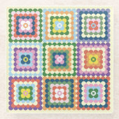 Colorful Retro Mid-Century Mid-Mod Crochet Blossom ガラスコースター (正面)