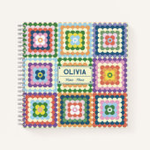 Colorful Retro Mid-Century Mid-Mod Crochet Blossom ノートブック (正面)