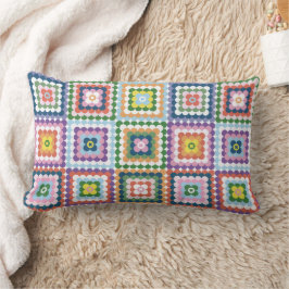 Colorful Retro Mid-Century Mid-Mod Crochet Blossom ランバークッション