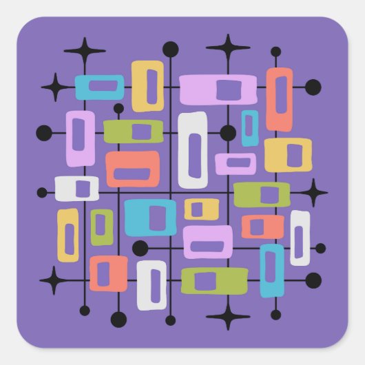 Colorful Retro Mid Century Modern Atomic Abstract スクエアシール (正面)