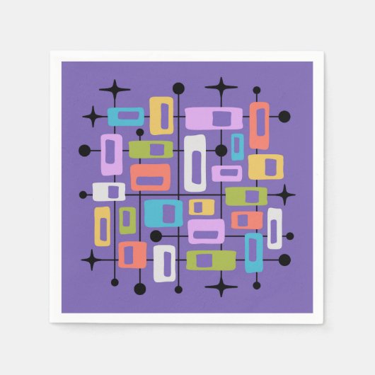Colorful Retro Mid Century Modern Atomic Abstract スタンダードカクテルナプキン (正面)