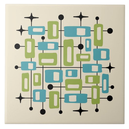 Colorful Retro Mid Century Modern Atomic Abstract タイル (正面)