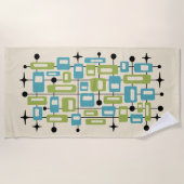 Colorful Retro Mid Century Modern Atomic Abstract ビーチタオル (正面)