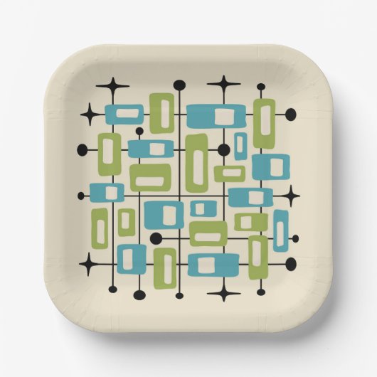 Colorful Retro Mid Century Modern Atomic Abstract ペーパープレート (正面)