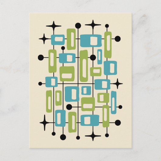 Colorful Retro Mid Century Modern Atomic Abstract ポストカード (正面)