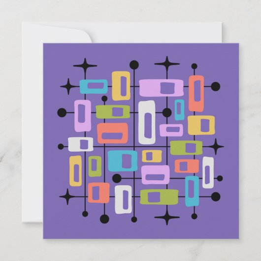 Colorful Retro Mid Century Modern Atomic Abstract 招待状 (正面)