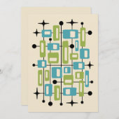 Colorful Retro Mid Century Modern Atomic Abstract 招待状 (正面/裏面)