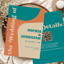 Colorful retro modern all in one QR RSVP wedding 招待状