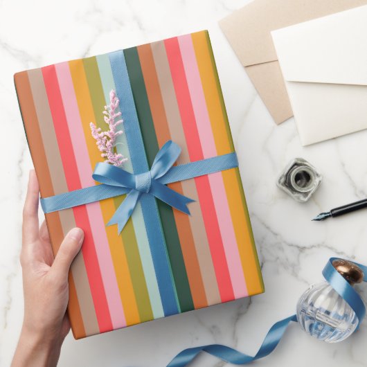 Colorful Retro Multicolor Playful Stripe Geometric ラッピングペーパー (ギフト)