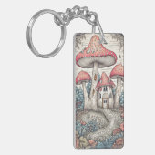 Colorful Retro Mushroom Hut Illustration キーホルダー (正面左)