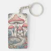 Colorful Retro Mushroom Hut Illustration キーホルダー (裏面)