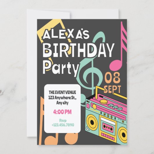 Colorful retro music notes  招待状 (正面)
