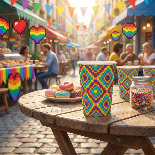 Colorful Retro Optical Illusion Geometric Rainbow 紙コップ