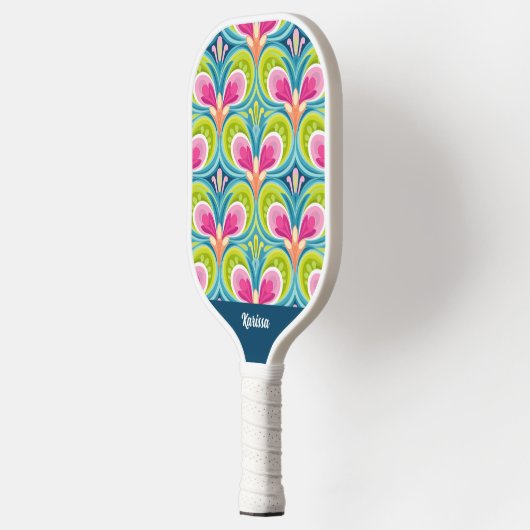Colorful Retro Pattern Monogram Name ピックルボールラケット (左)