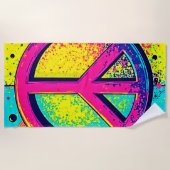 Colorful Retro Peace Sign ビーチタオル (正面)