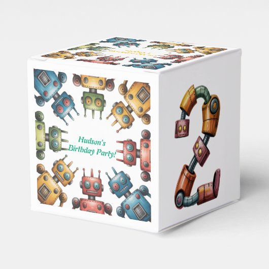 Colorful Retro Robots 2nd Boy Birthday Party フェイバーボックス (正面サイド)
