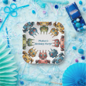 Colorful Retro Robots Boy Birthday Party ペーパープレート (パーティー)