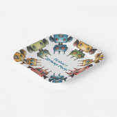 Colorful Retro Robots Boy Birthday Party ペーパープレート (傾斜あり)