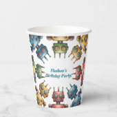 Colorful Retro Robots Boy Birthday Party 紙コップ (裏面)