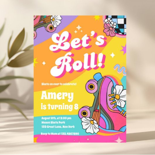 Colorful Retro Roller Skate Birthday 招待状