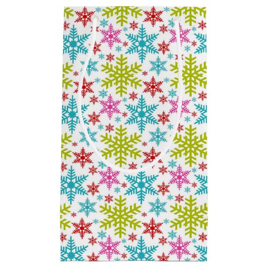 Colorful Retro Snowflakes Christmas スモールペーパーバッグ (正面)