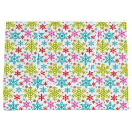 Colorful Retro Snowflakes Christmas ラージペーパーバッグ