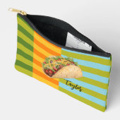 Colorful Retro Stripes Taco with Name アクセサリーポーチ (見開き)