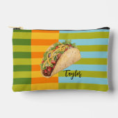 Colorful Retro Stripes Taco with Name アクセサリーポーチ (正面)