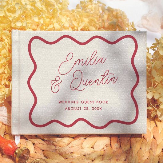 Colorful Retro Wavy Frame  Modern Wedding ゲストブック