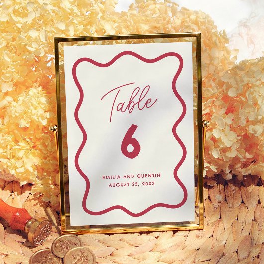 Colorful Retro Wavy Modern Wedding Table Number テーブルナンバー