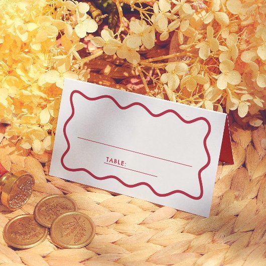 Colorful Retro Wavy Wedding Guest Table Number プレイスカード