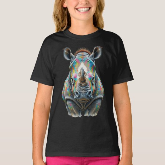 Colorful Rhino Portrait Vibrant Wildlife  Tシャツ (正面)
