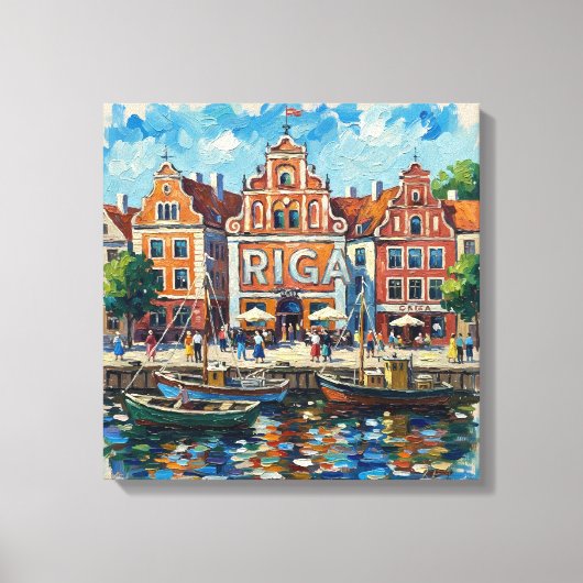 Colorful Riga Waterfront Cityscape Canvas キャンバスプリント (正面)