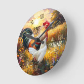 Colorful Rise and Shine Rooster ラウンド壁時計 (傾斜)