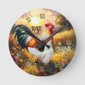 Colorful Rise and Shine Rooster ラウンド壁時計 (正面)