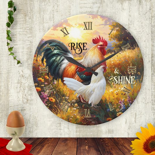 Colorful Rise and Shine Rooster ラウンド壁時計