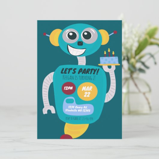 Colorful Robot Boys Second Birthday Invitation 招待状 (スタンド正面)