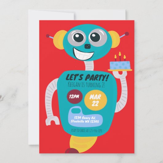 Colorful Robot Boys Second Birthday Invitation 招待状 (正面)