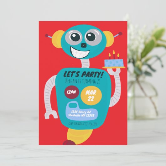 Colorful Robot Boys Second Birthday Invitation 招待状 (スタンド正面)