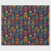 Colorful Robot Lineup Retro Wrapping Paper ラッピングペーパー (フラット)